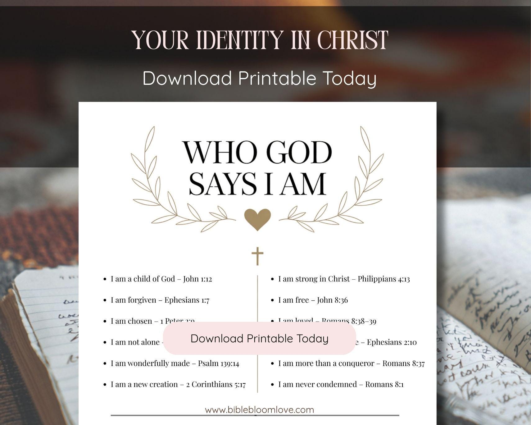 Who God Says I Am Printable | Christian Affirmation Wall Art With Bible ...