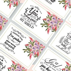 Cartões de versículos bíblicos para impressão | Conjunto de 8 ~ Tamanho 4X6 ~ Cartões inspiradores | Cartões de escrituras digitais Flores - B18