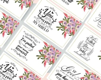 Bible Verse Cards Printable | Set of 8~Size 4X6~Inspirational Cards | Digital Scripture Cards Flowers- B18