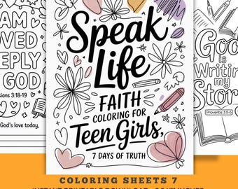 Diario da colorare cristiano per ragazze adolescenti / 7 pagine stampabili con affermazioni bibliche, versetti e spazio per scrivere un diario / PDF a tema religioso