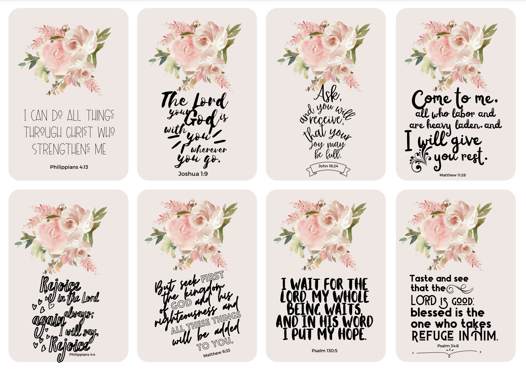 Bible Verse Cards Printable | Set of 8 Inspirational Cards | Digital ...