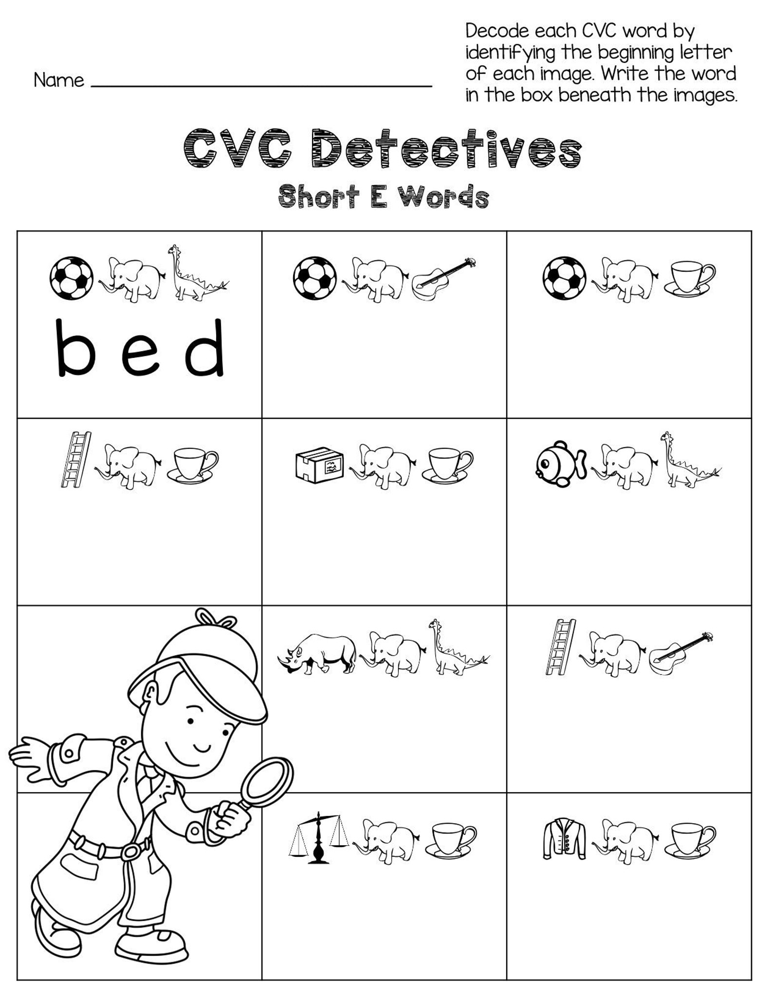 Printable CVC Word Detective Worksheets Kindergarten CVC Etsy