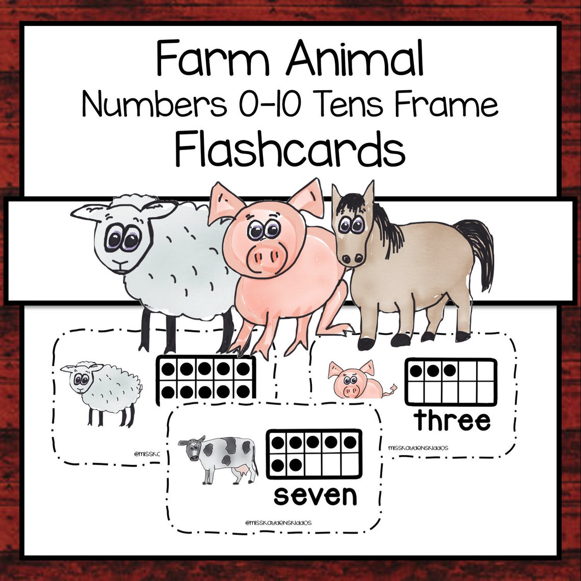 Printable Farm Animal Tens Frame Flashcards 1 10 Etsy