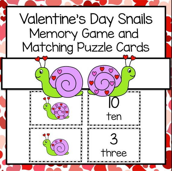 Printable Valentine's Day Snail Memory Counting Game and