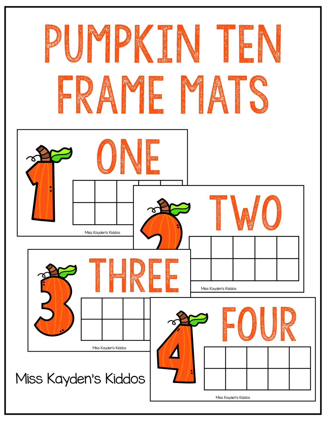 Printable Fall Pumpkin Ten Frame Counting Mats 0-9 No-Prep | Etsy