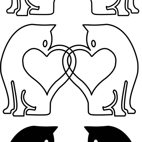 valentines day, cats in love vector file for laser cutting or in cnc machines, dxf, svg, png, ai files