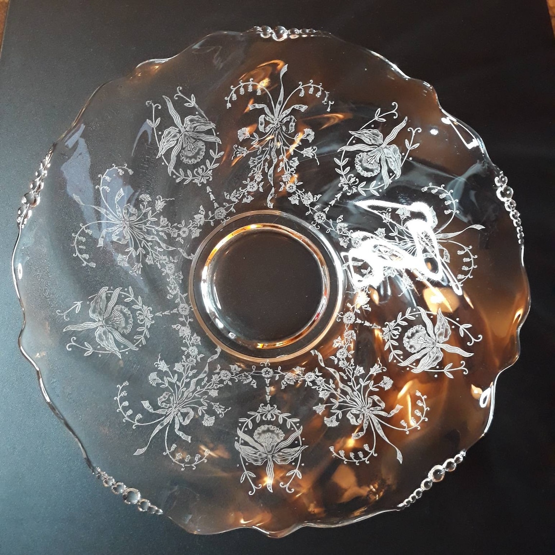 Vintage Heisey etched orchid pattern with beaded ruffled edges Etsy