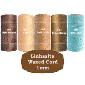Linhasita 1mm Waxed Polyester Cord, Waxed Thread, Macrame, Leather Sewing, Beading String, Wax Cord, Knotting String, Micro Macrame Thread