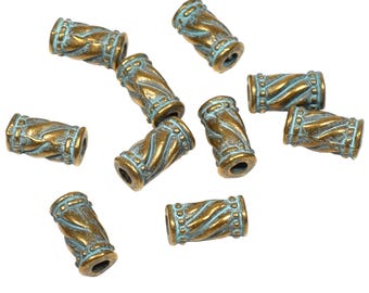 Antiek bronzen buiskralen, groene patina-afwerking, vatkralen 11 x 6 mm, Bali-stijl, benodigdheden voor het maken van sieraden, metalen kralen, antiek brons