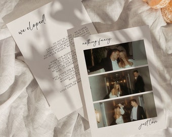 Elopement Card, We Eloped Card, Elopement announcement, wedding announcement, wedding invite, minimal wedding elopement card, Editable card