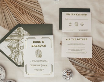 Cactus Wedding Invitation Bundle, Desert Wedding Invite, Simple Wedding Stationary Post Card Template, 7x5", Simple Wedding Card, FSKJ4