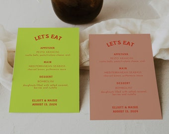 Colourful Wedding Menu, Retro menu template, retro Wedding Stationary Template, retro menu design, retro wedding menu, eclectic menu