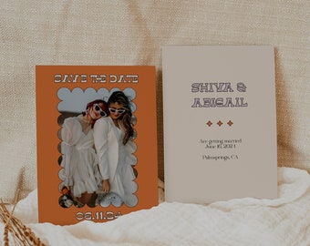 Retro Save the Date, Save the date template, Save the date, Eclectic Save the date, Colourful save the date, Fun Save the date, Wedding