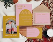 Retro Wedding Invitation, Boho Wedding Invite, Retro Wedding Stationary Template, 5x7", Wedding Card, like items BKS34