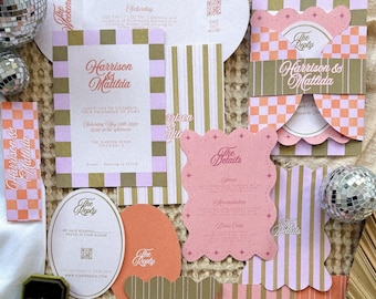 Wedding Invitation Suite, Playful wedding Invitation, Retro wedding, Colorful wedding invitation, Summer wedding invite, Spring wedding