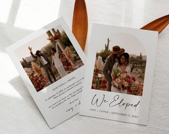 Elopement Card, We Eloped Card, Elopement announcement, wedding announcement, wedding invite, Arched wedding elopement card, Editable card