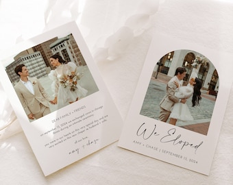 Elopement Card, We Eloped Card, Elopement announcement, wedding announcement, wedding invite, Arched wedding elopement card, Editable card