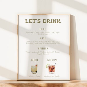 Signature Drinks Sign Template, Signature Cocktail Sign, Minimalist Wedding Bar Menu Sign, His and Hers Bar Sign, FSKJ4