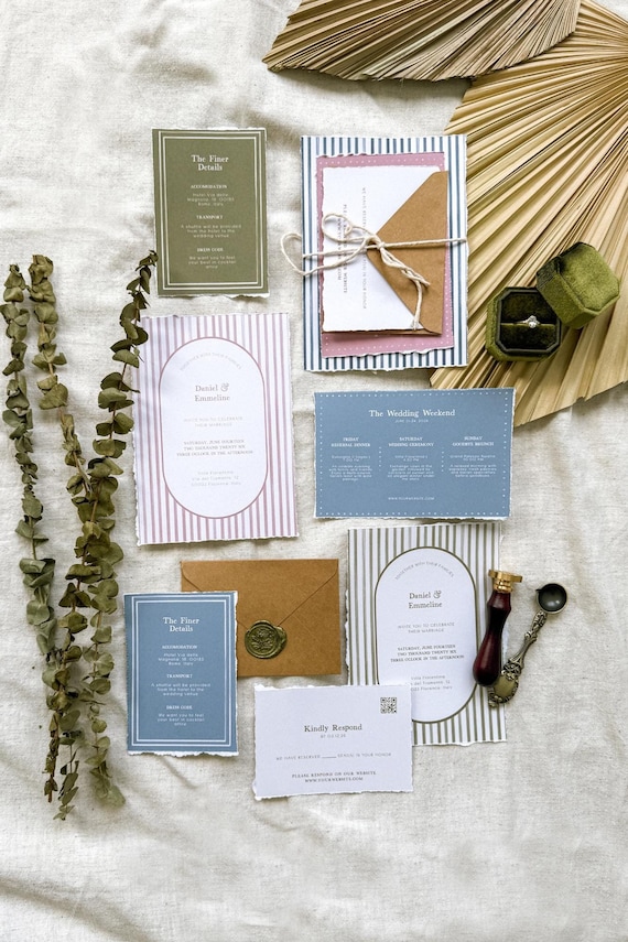Wedding Invitation Suite, Classic Wedding Invite, Vintage Wedding Stationery, Cottage Core Wedding Suite Pink, Wedding Invitation Blue, pink