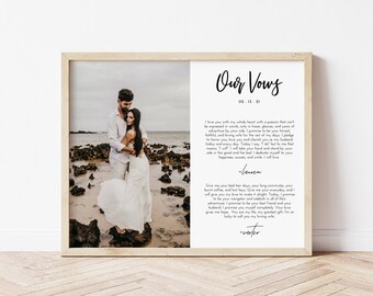 Wedding Vow Print With Photo, Custom Matching His and Hers Wedding template, Personalized Marriage Vows Sign, Anniversary Gift, Wedding Gift