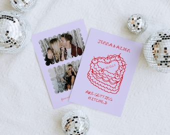 Retro Save the Date, Save the date template, Save the date, Retro Save the date, Earth tone save the date, Heart cake Save the date, drawn