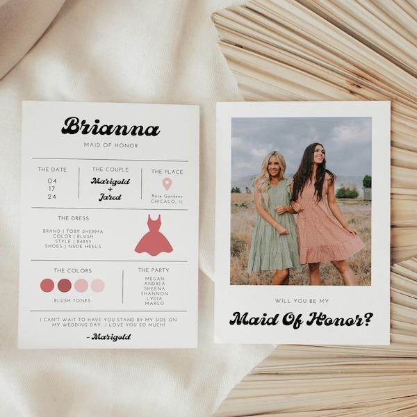 Bridesmaid Info Card, Will You Be My Bridesmaid, Maid of Honor Proposal, Boho Bridesmaid Proposal, Arch Bridesmaid Proposal, Bridesmaid card