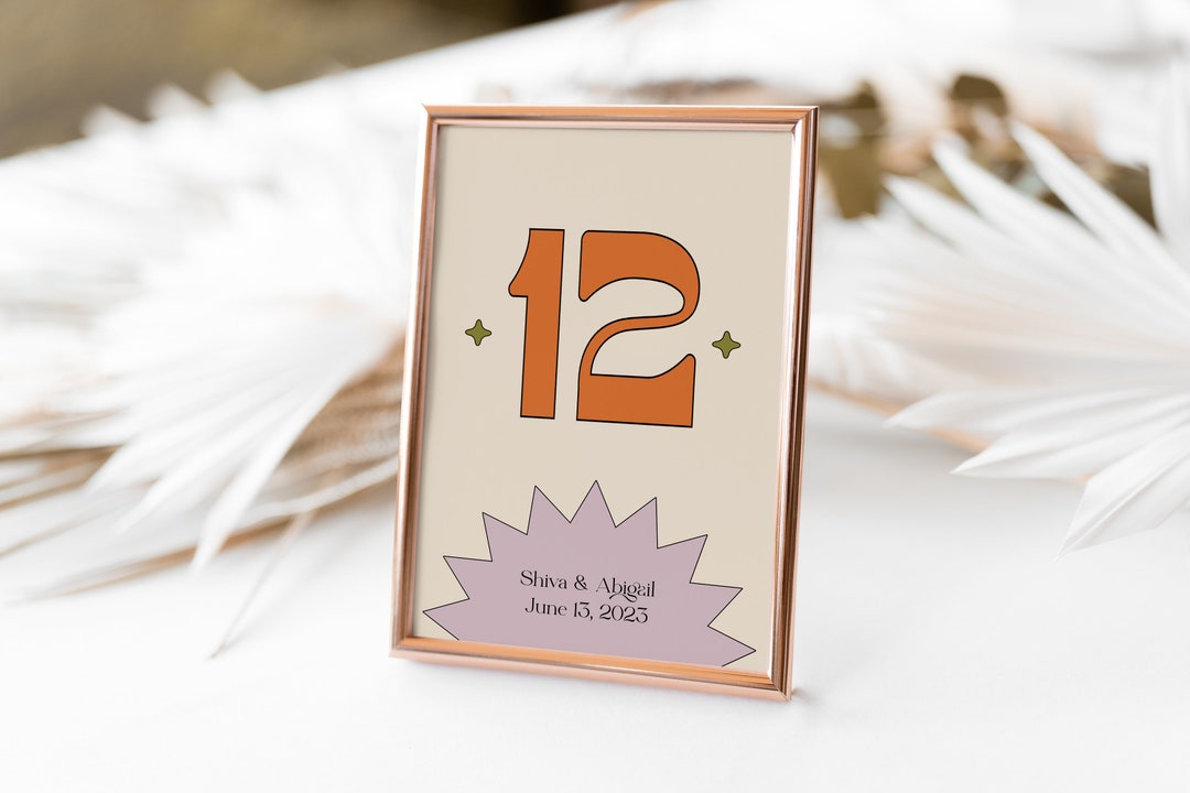 Retro, Colourful Photo Table Number Template, Eclectic Number Template ...