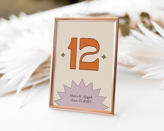 Retro, Colourful Photo Table number Template, eclectic number template, Table Number Instant download, Wedding table numbers, table number