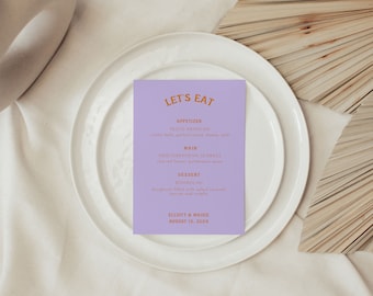 Colourful Wedding Menu, Retro menu template, retro Wedding Stationary Template, retro menu design, retro wedding menu, eclectic menu