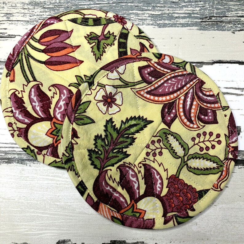 Hand Made 7 Round Quilted Pot Holder Set of 2 Etsy