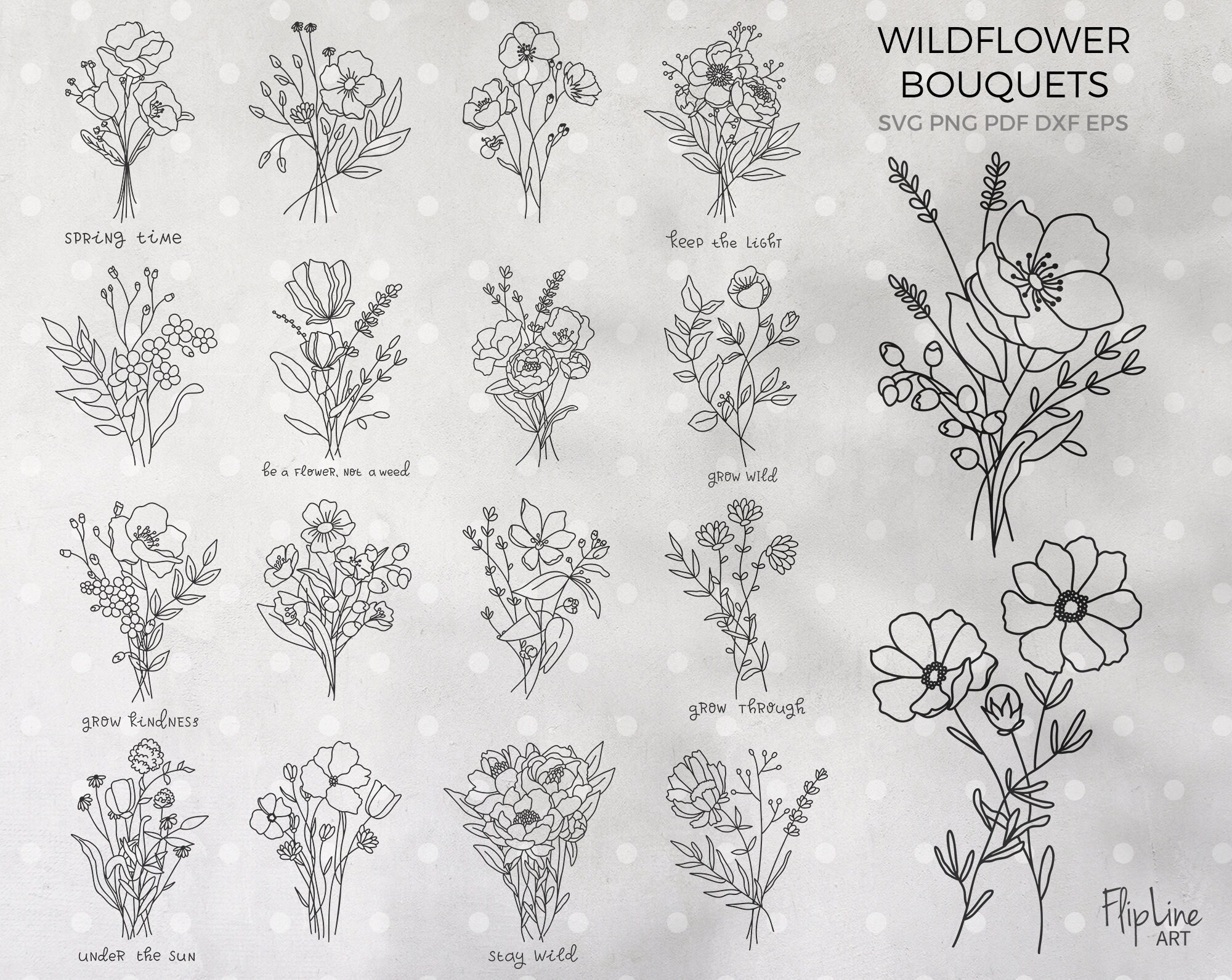 Boho Flower Bouquet Svg Bundle wildflower svg Daisy svg Poppy | Etsy