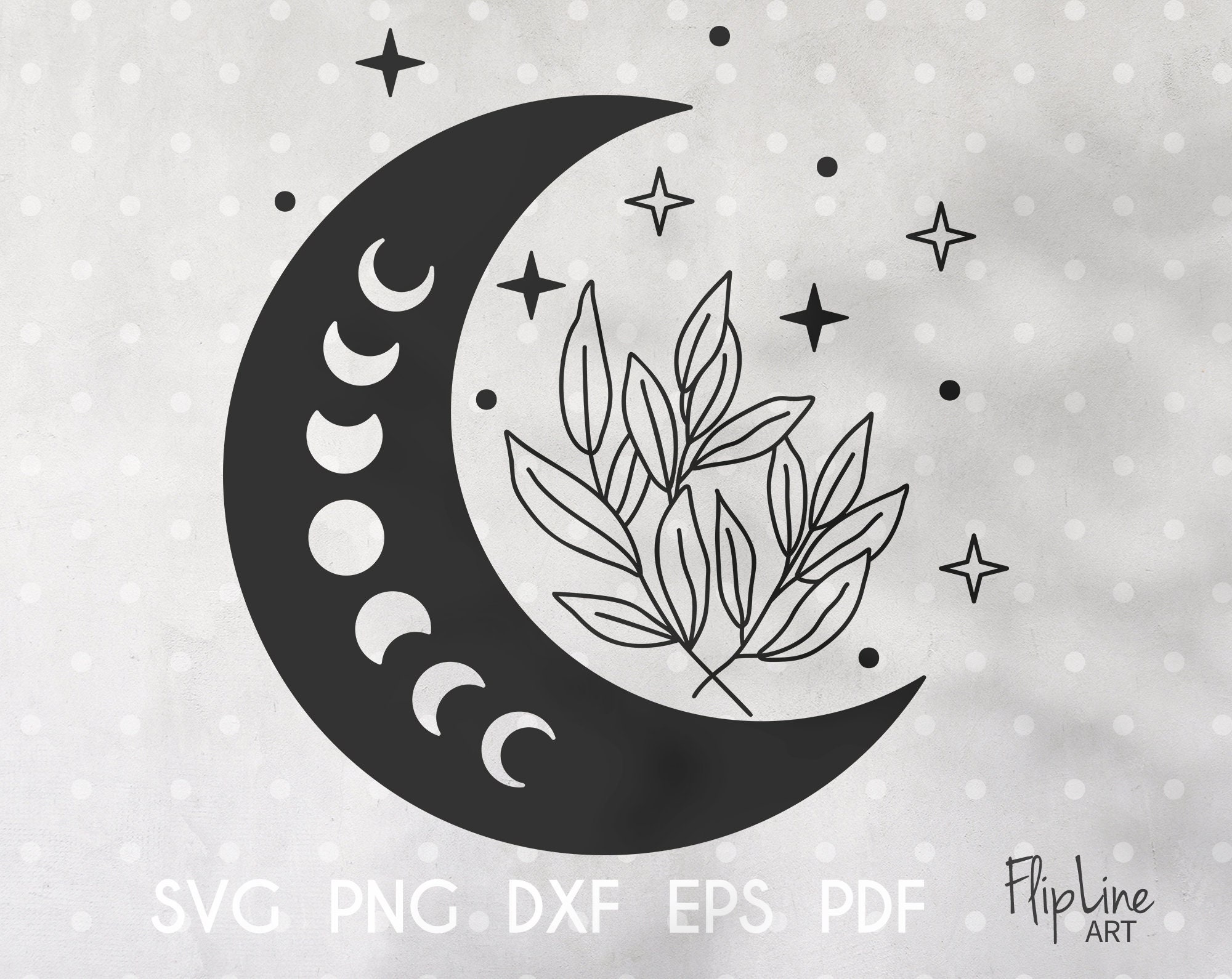 Boho Moon Svg Branch Svg Hojas Svg Celestial Clipart Moon Etsy