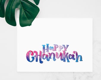 Happy Chanukah Card Hanukkah card Jewish Holiday instant digital download for friends and family watercolor