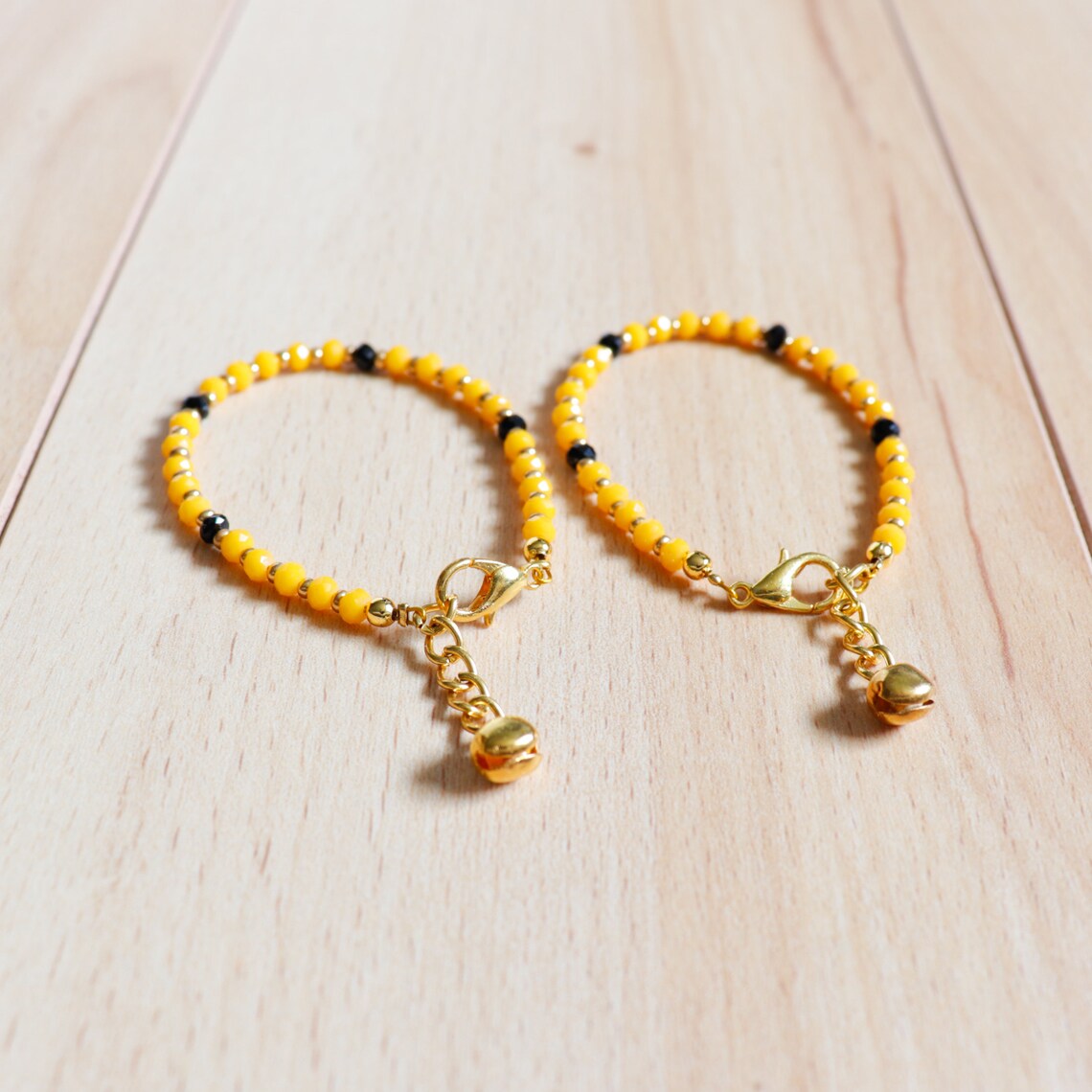 Baby Protection Bracelets Pair Crystal Stones Charm Yellow Etsy