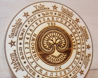 Pendulum Board Divination, Tree of Life engraved wood, Fibonacci Spiral wall art, wicca, pagan, altar
