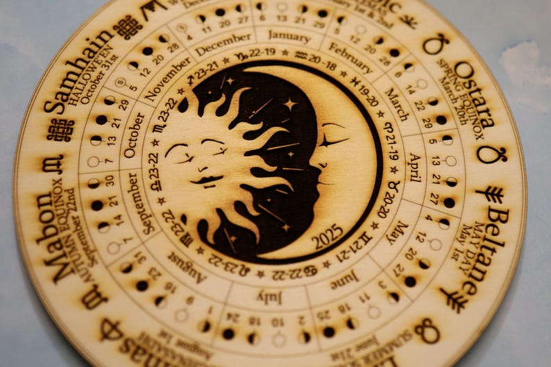 2026 Wheel of the Year Moon Phase Calendar, Smiling Sun & Moon - Etsy