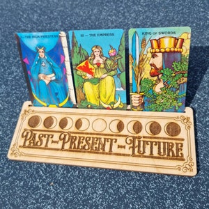 Tarot Card Stand Past-Present-Future. Reading Stand or Card of the Day, Moon phase heritage style. Triple card holder. Oracle Card Holder image 1