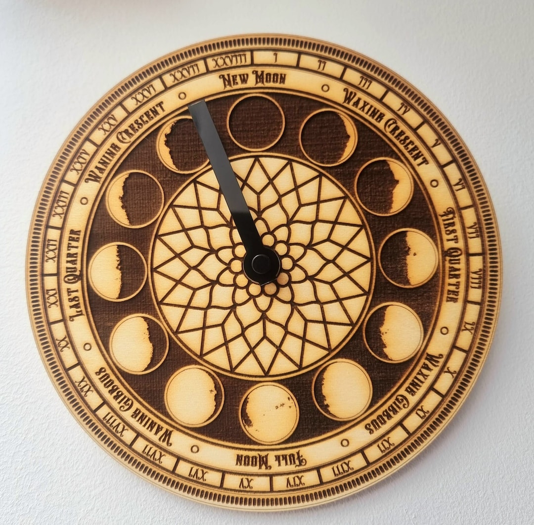Moon Tracker Clock Neo-gothic Moon Phase Clock: Lunar Tracker, Wood Engraved - Etsy