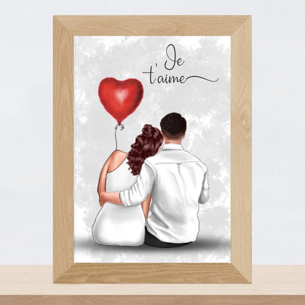 Affiche personnalisée Couple | Cadeau Saint valentin | Portrait de couple | Annonce - Faire part grossesse | Fichier numérique imprimable