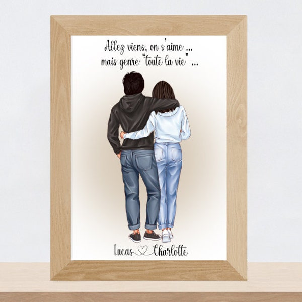 Affiche personnalisée Couple | Cadeau de Saint valentin | Portrait de couple | Fichier numérique imprimable