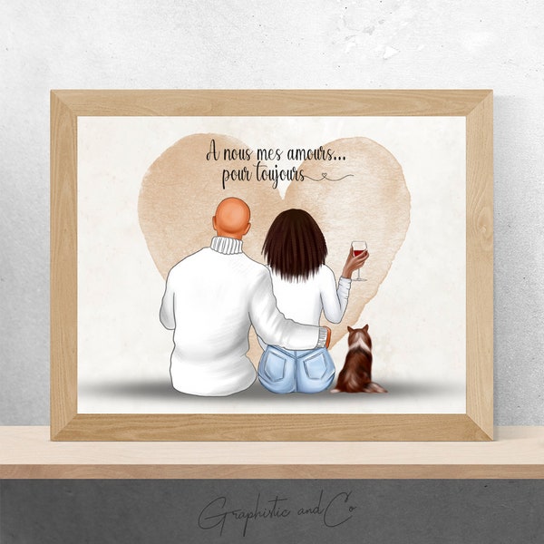 Affiche personnalisée Couple | Cadeau de Saint valentin | Portrait de couple | Fichier numérique imprimable