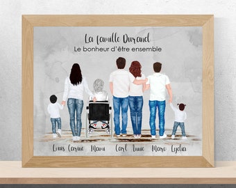 Affiche Portrait de Famille personnalisé avec animal, chien, chat | Cadeau de noël, anniversaire, fête des mères | Fichier numérique