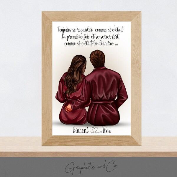 Affiche personnalisée Couple | Cadeau Saint valentin | Portrait de couple | Fichier numérique imprimable