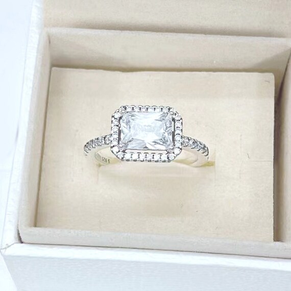 Rectangular Sparkling Halo Ring