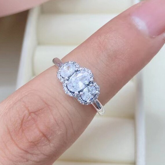 Women's Vintage Three Stone Engagement Ring Set