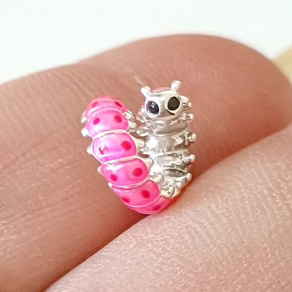 925 Silver Pink Cute Curled Caterpillar Charm for Bracelet - Etsy