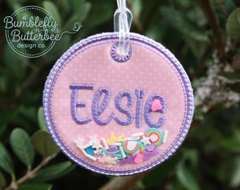 ITH Glitter Friendly Circle Bag Tag Embroidery File - Instant Download (3, 3.5, 4 inch sizes)