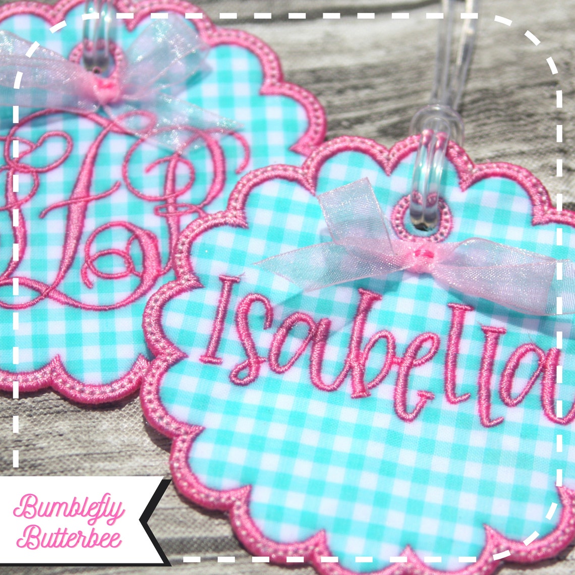 Personalized Embroidered Bag Tag with Bow backpack tag Etsy