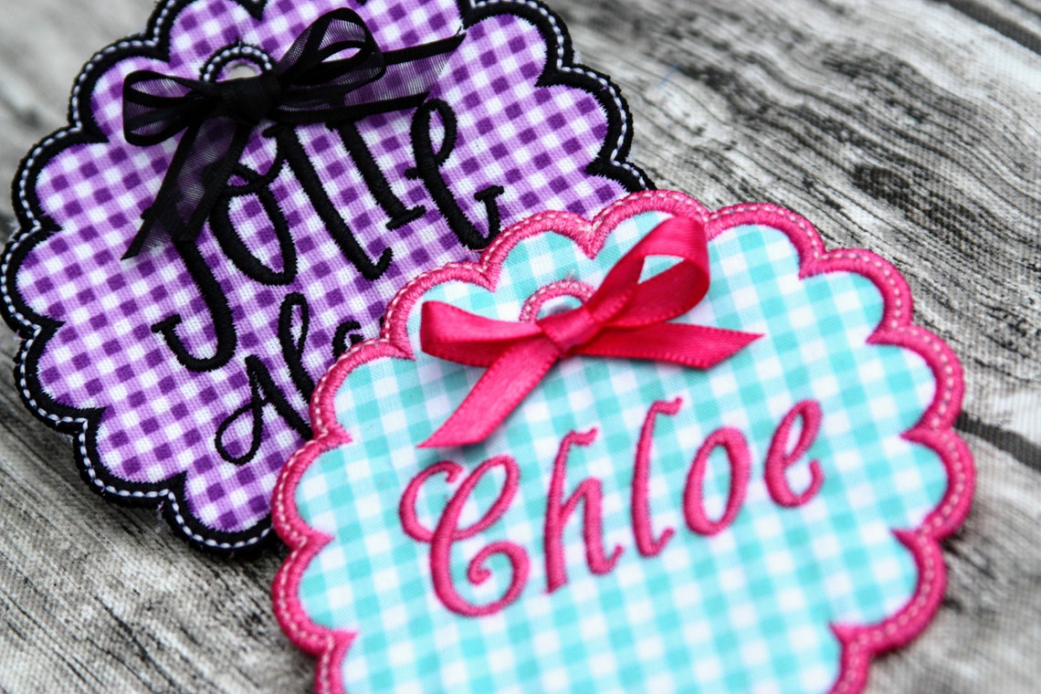 Personalized Embroidered Bag Tag with Bow backpack tag Etsy