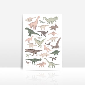 Impresión del alfabeto del tono de la tierra del dinosaurio / decoración de la guardería de la habitación del bebé / dormitorio temático de Jungle Dino / cartel educativo / A3 A4 A5 A6